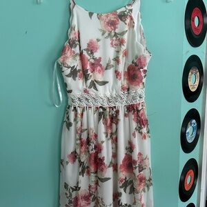 Floral Kids Dress with Lace Trim